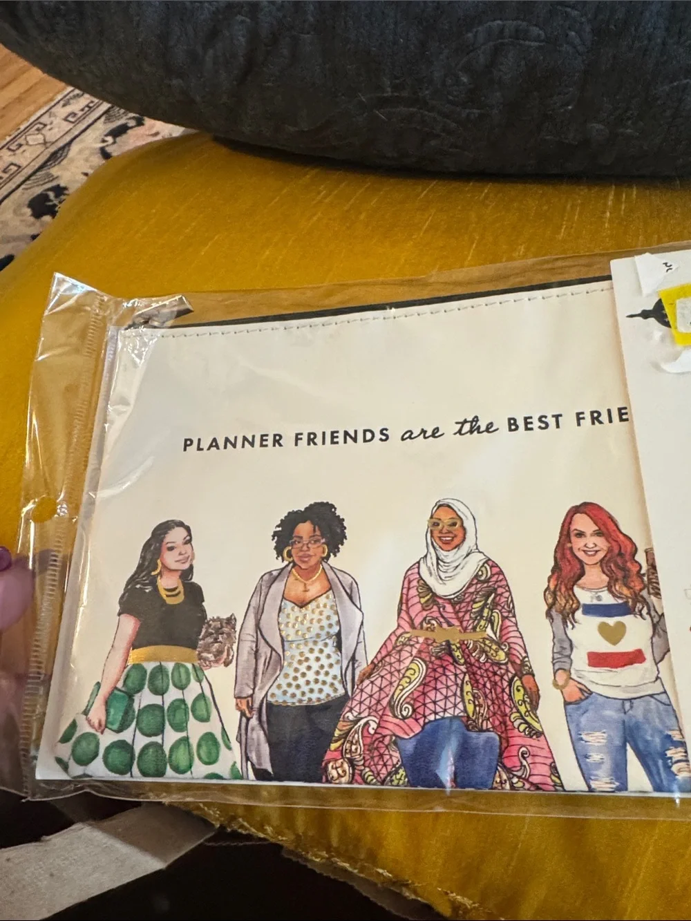 Cream Illustrated 'Planner Friends' Cosmetic Pouch